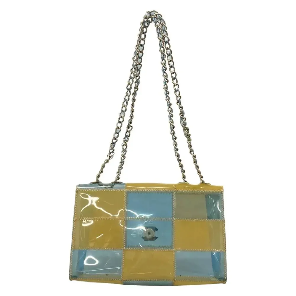 Chanel Chocolate Bar Shoulder Bag Clear Beige Light Blue